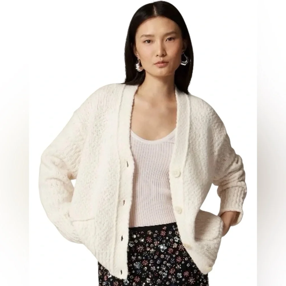 J. CREW ivory Relaxed Cardigan in Textured Yarn oversized boxy fit NWOT - Large - Picture 1 of 11